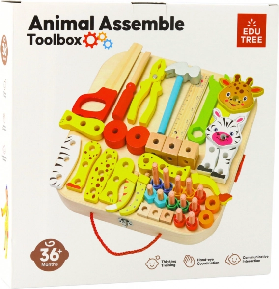 Set de lemn pentru mici meșteri - animale de asamblat într-o valiză