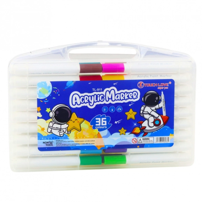 Set de markere acrilice în organizator 36 buc