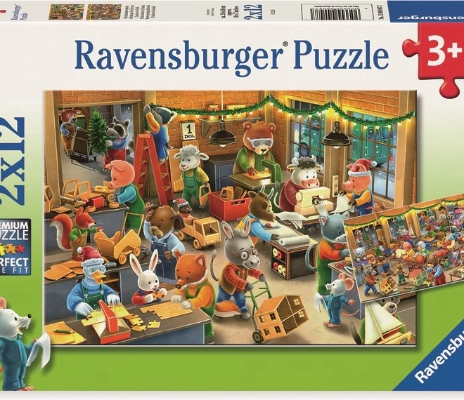 Puzzle Ravensburger Magia de Crăciun în fabrica de jucării 2x12 piese