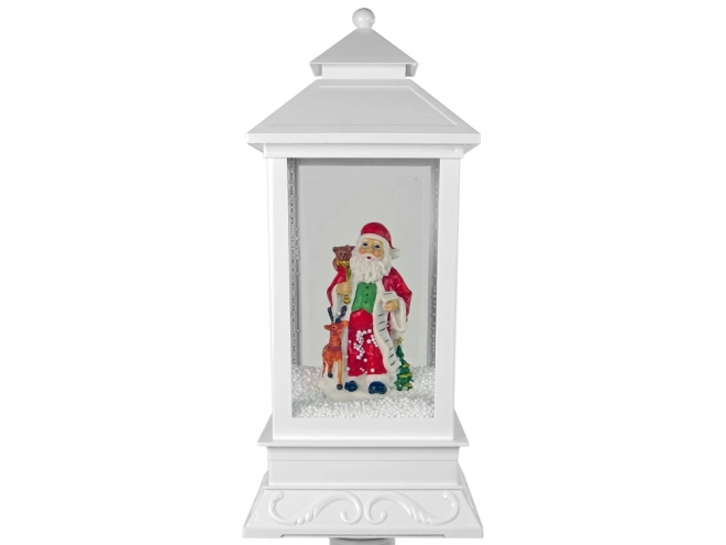 Decoratiune de crăciun lampă felinar cu moș crăciun alb colinde lumini
