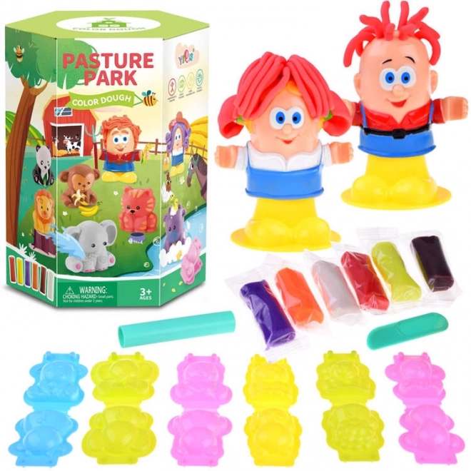 set creativ plastilină 6 culori cu forme animale