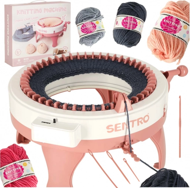 Mașină circulară de tricotat cu 48 de ace cu set de fire (4 ghemuri)