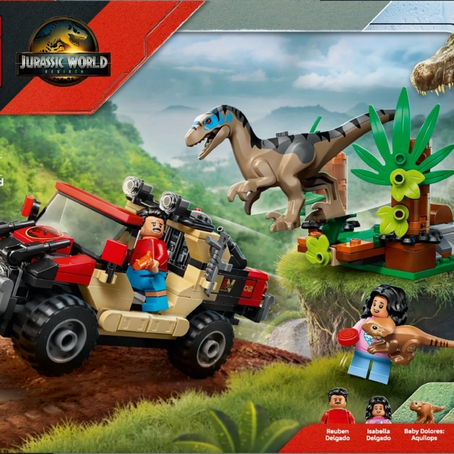 Set de construcție LEGO Jurassic World: Evadare cu mașina de teren de velociraptor
