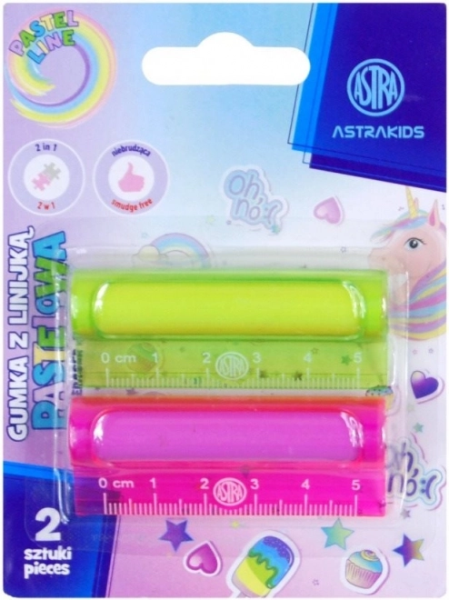 ASTRA riglă cu gumă 2în1 pastel 5 cm (2 buc.)