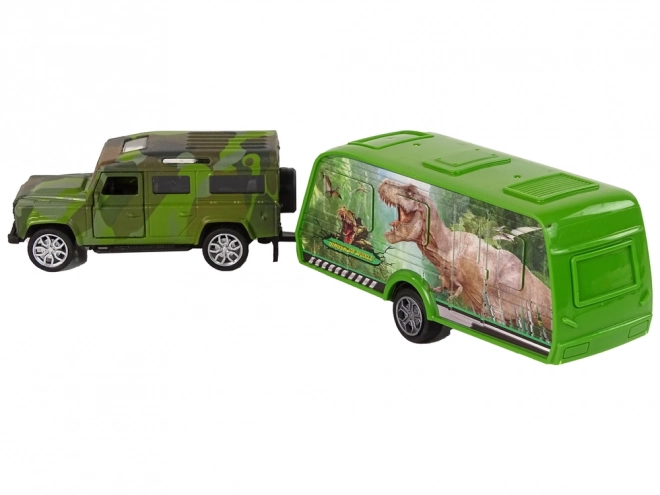 Set Jeep cu remorcă și dinozauri