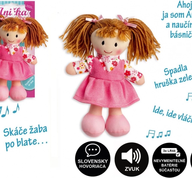 Păpușă de pluș Anička 20 cm, vorbitoare de limba slovacă