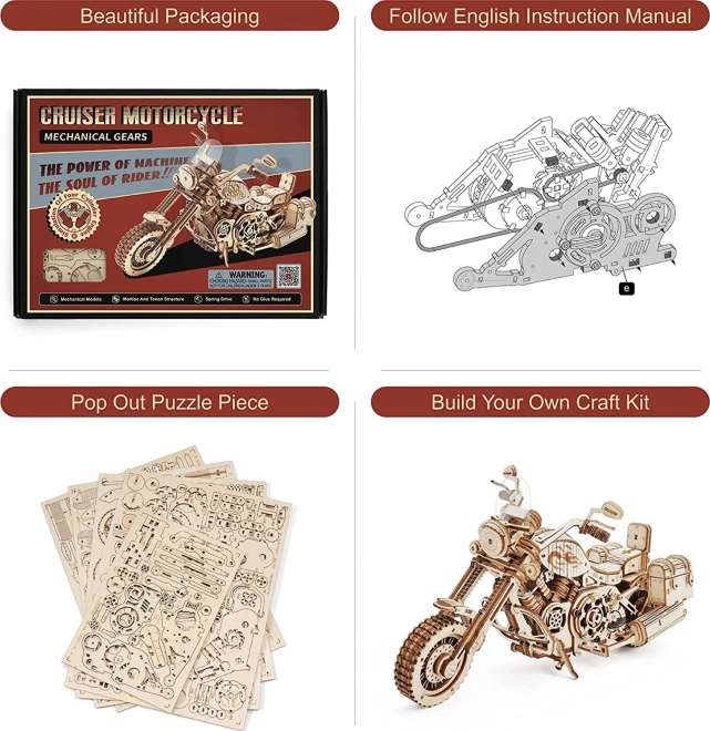 Puzzle 3D din lemn Motocicletă Cruiser - 420 Piese