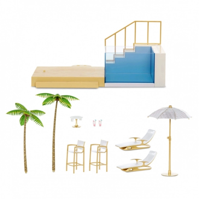 Set de joacă Rainbow High piscină și club de plajă cu schimbare de culoare