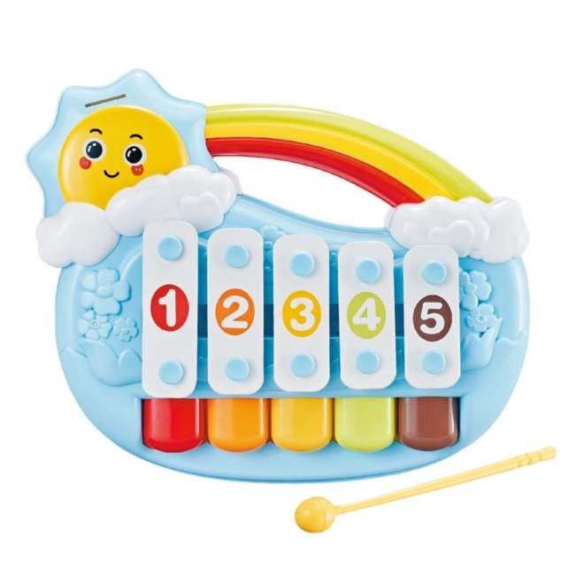 Pianino educațional pentru copii cu motiv de soare zâmbitor albastru