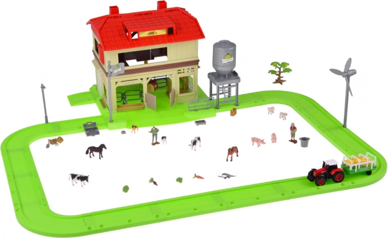 Tractor cu remorcă și figurine de animale