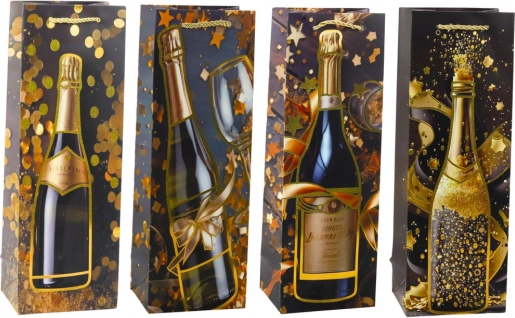 Pungă cadou din hârtie pentru sticlă de șampanie 35 × 12 × 9 cm