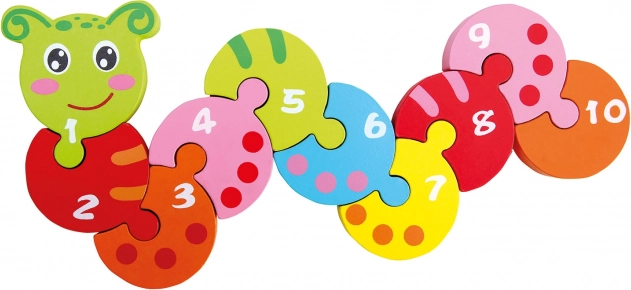Puzzle din lemn, Vierme colorat cu numere