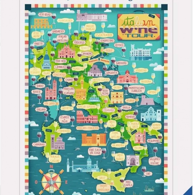 Puzzle Hartă Italia - Tur Italia Vinicolă 1000 de piese