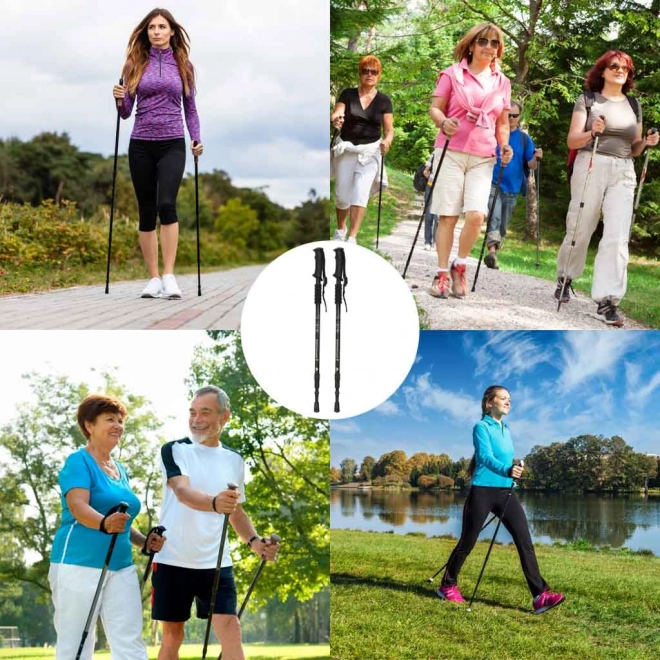 Bastoane trekking pliabile Nordic Walking, negre, 2 buc