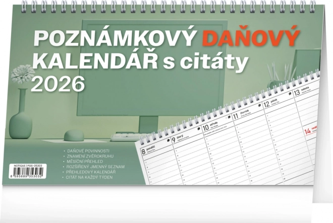 Calendar de birou pentru notițe fiscale cu citate 2026