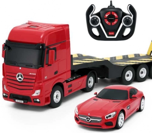 camion rc mercedes-benz actros cu semiremorcă și mercedes-benz amg gt