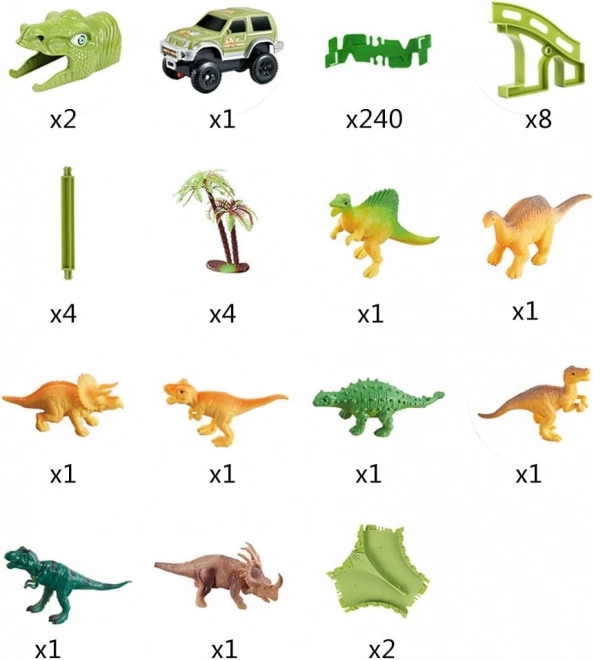 set circuit parc dinozauri cu mașinuță și figurine