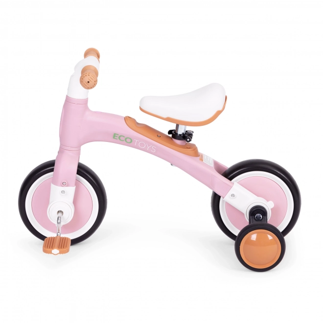 Bicicletă de echilibru 3 în 1 cu pedale și roți roz ECOTOYS