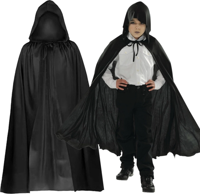 Pelerină neagră cu glugă pentru copii, pentru Halloween și carnaval