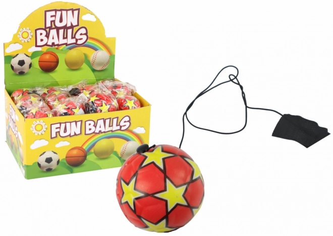 Minge fotbal PU cu elastic jojo de 6 cm roşie cu steluţe