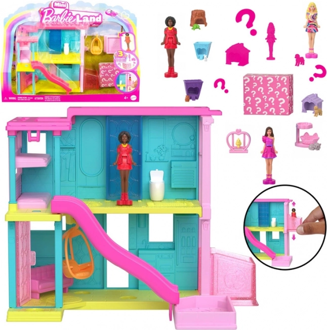 mattel mini barbie land căsuță cu păpușă, animăluț și accesorii