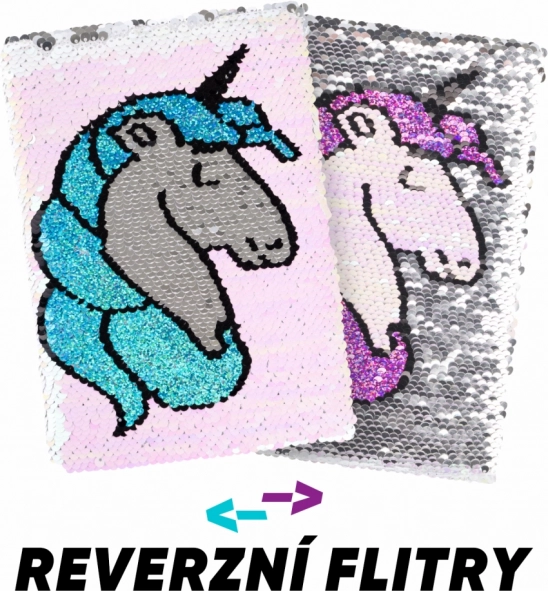 Caiet cu coperți paietate Unicorn