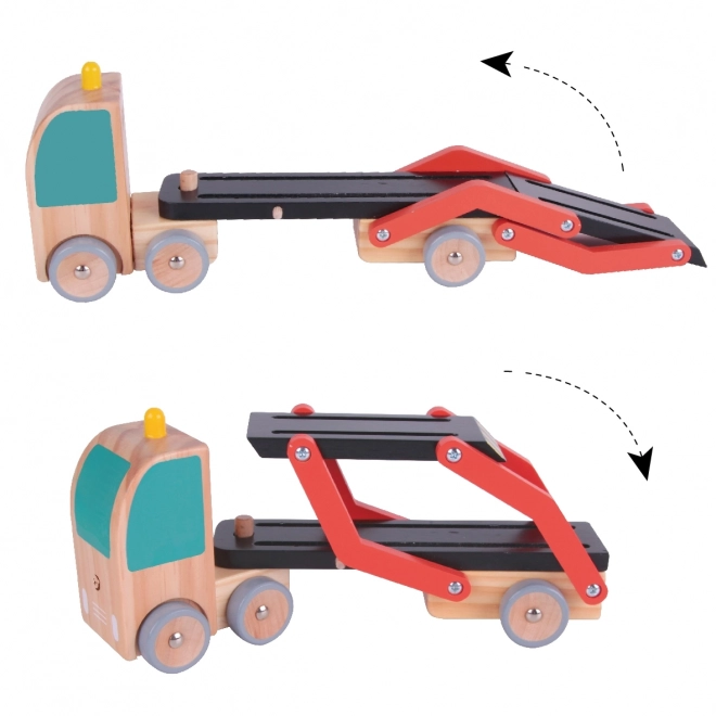 Platformă auto din lemn cu 3 mașinuțe