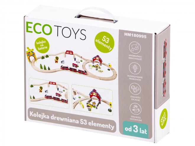 Trenuleț electric din lemn cu șine Ecotoys