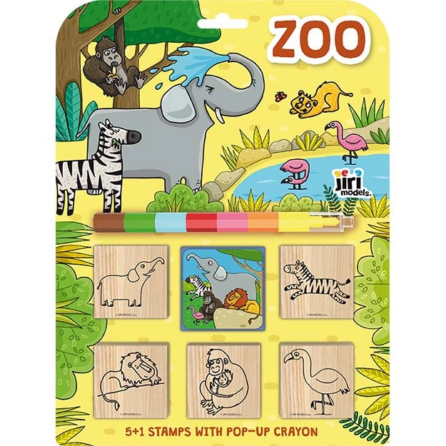 Set de ștampile lemn ZOO 5+1 cu creion cerat