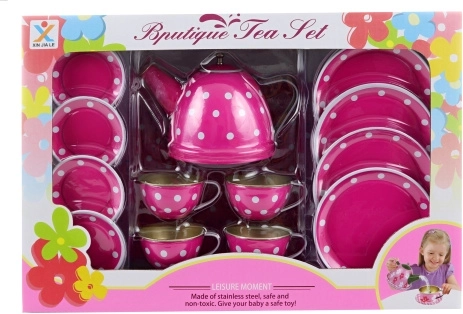 Set de ceai din metal cu buline pentru copii