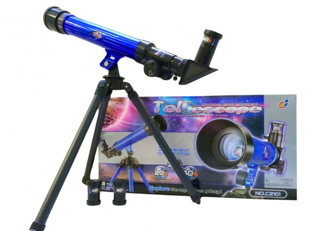 Telescop educațional pe stativ cu mărire 20x, 30x, 40x, albastru