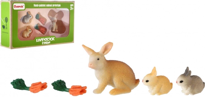 Iepurași din plastic cu set de accesorii, 3 buc