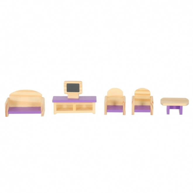 Mobilier din lemn pentru căsuța de păpuși violet
