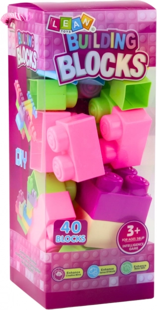 Set mare de construcție în cutie 40 buc cărămizi colorate
