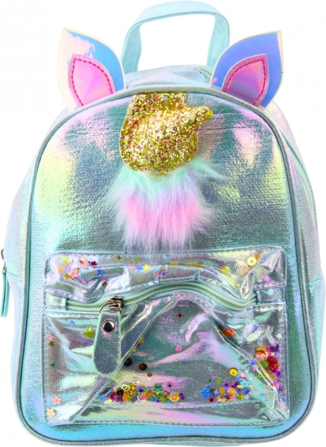Rucsac pentru copii cu unicorn și confetti mișcătoare albastru 25cm 4,5L