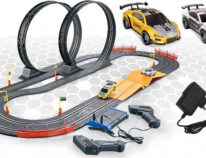 Pistă auto Racing Collection 560 cm cu loopinguri și două mașini