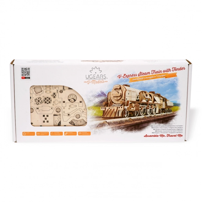 Puzzle mecanic din lemn 3D locomotiva cu aburi V-Express