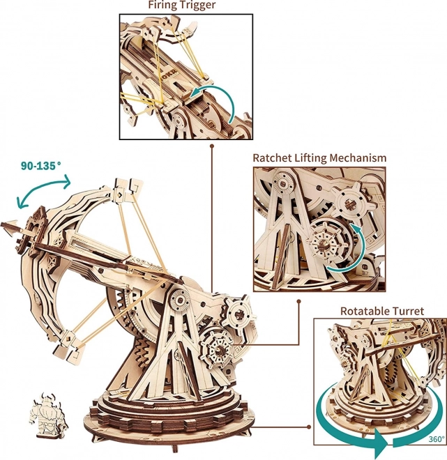 Rokr balistă medievală din lemn 3D de la Robotime