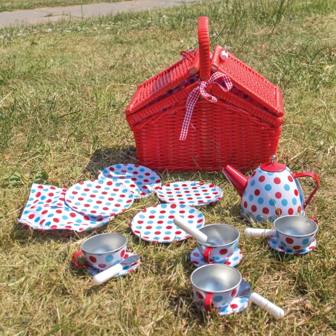 Set ceai cu buline în coș de picnic Bigjigs Toys