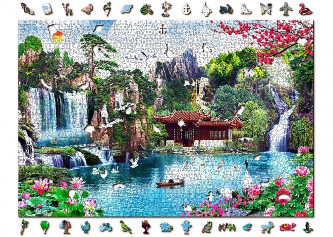 Puzzle din lemn Cascadele în grădina japoneză