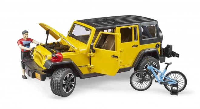 Bruder Jeep Wrangler Rubicon cu ciclist și bicicletă