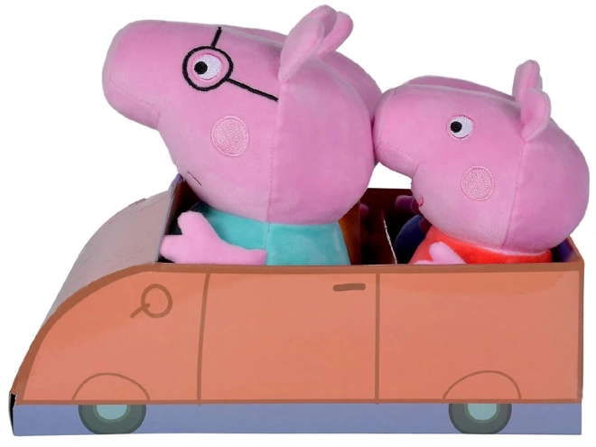 Set de plușuri Peppa Pig și familia în mașină