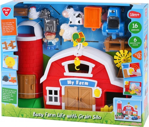 fermă de jucărie cu siloz și accesorii cu sunete, set din plastic 18m+