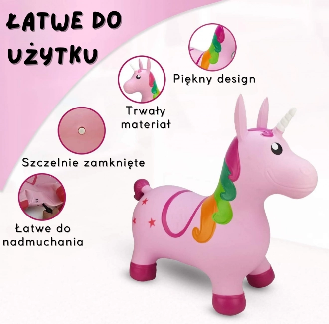Unicorn săltăreț Woopie roz cu pompă