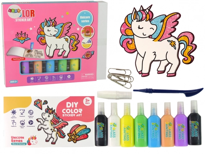 Autocolante fereastră mobila unicorn DIY cu 8 culori și sclipici