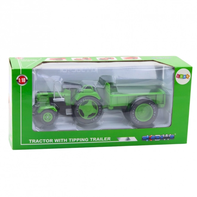 Tractor metalic verde cu remorcă, scară 1:18