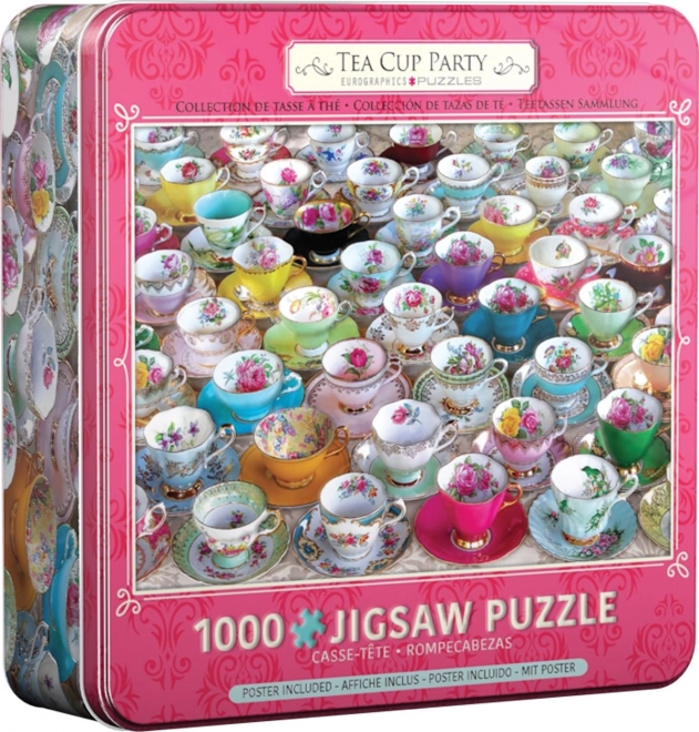 Puzzle 1000 piese - Colecția de Căni de Ceai în Cutie Metalică