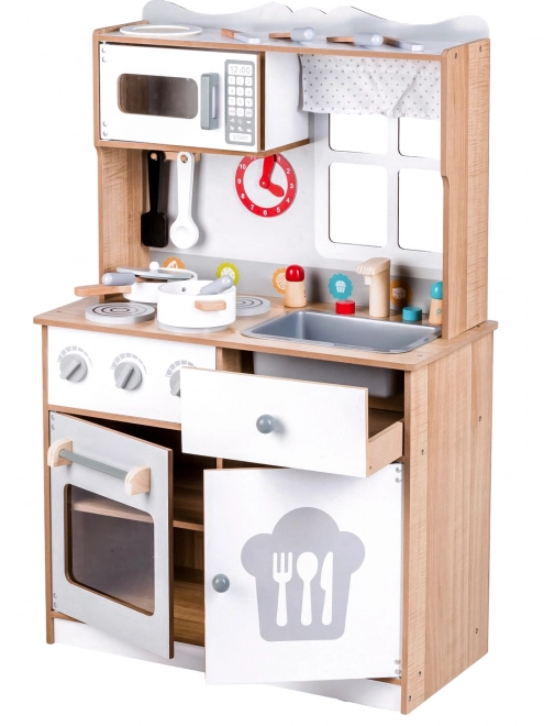 Bucătărie din lemn pentru copii cu accesorii Ecotoys