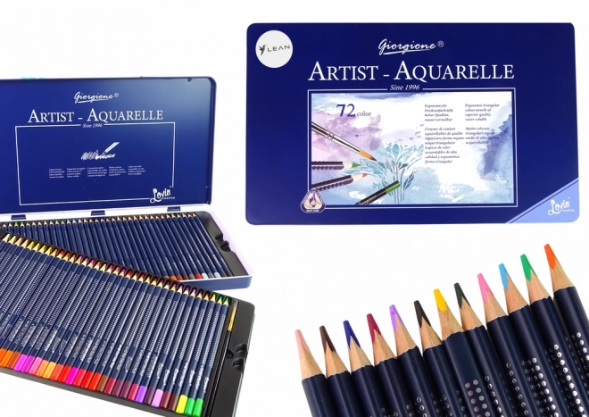 Set 72 de creioane acuarelă în cutie metalică