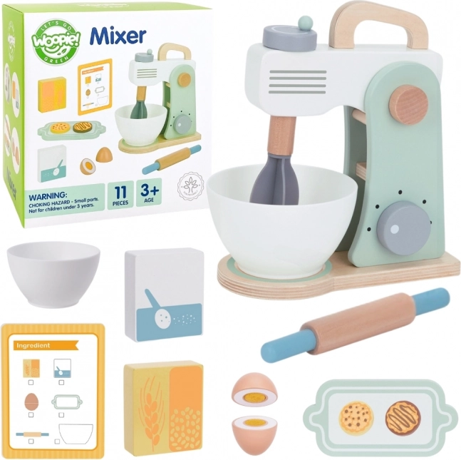 Mixer de bucătărie din lemn cu accesorii 11 buc de la WOOPIE GREEN
